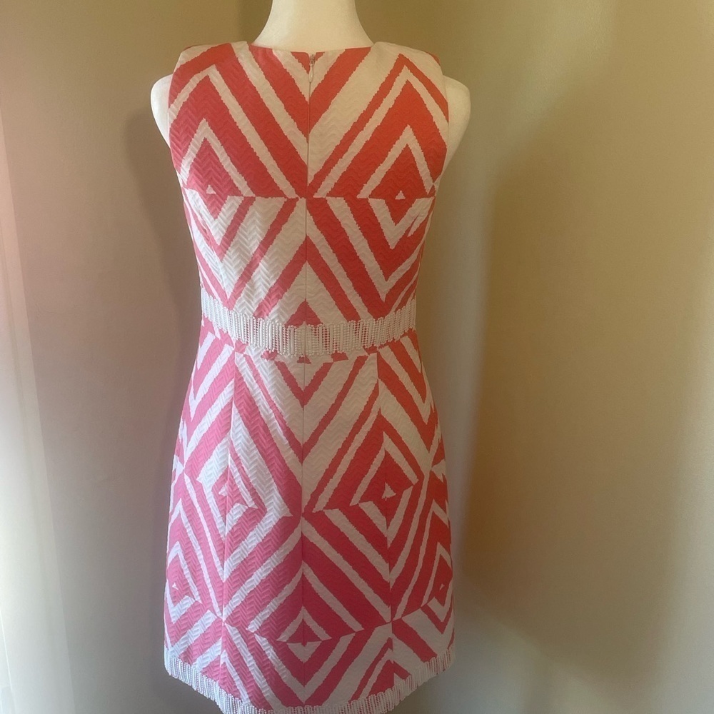 Taylor Sundress, Short 100% Cotton, Sheath,  Zigzag‎ print w/ embroidered trim - Picture 9 of 14